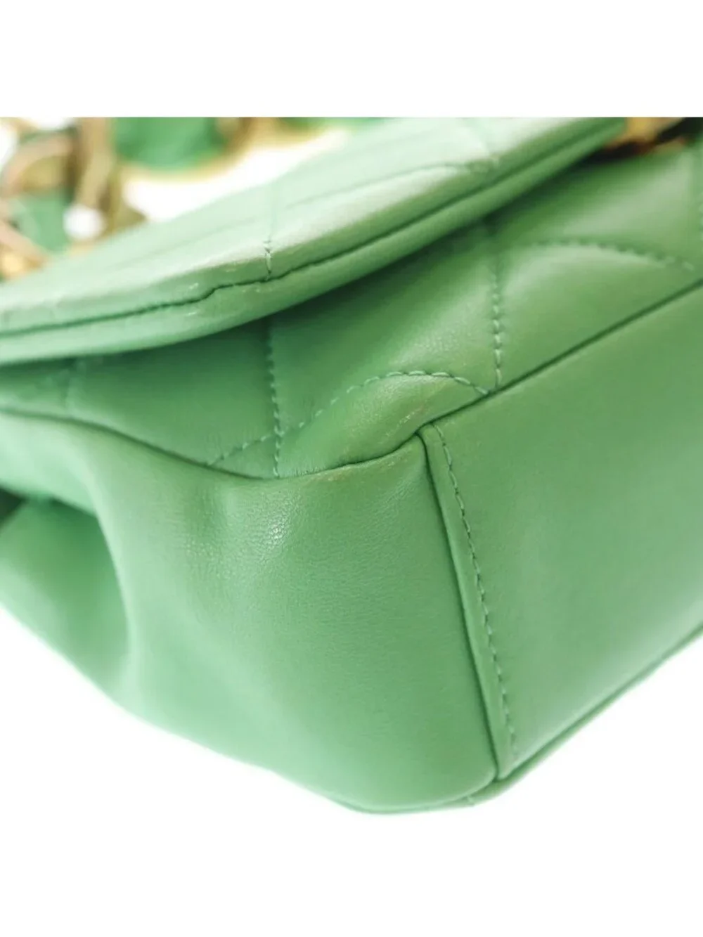 Chanel Quilted 18 Lambskin Leather Chain Shoulder Bag Gold Green
